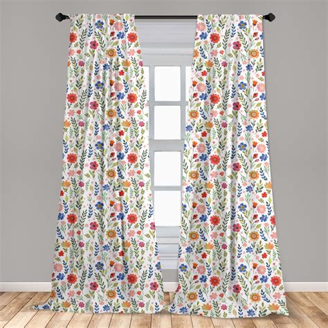 Watercolor Curtains 2 Panels Set Floral Patterned Illustration With