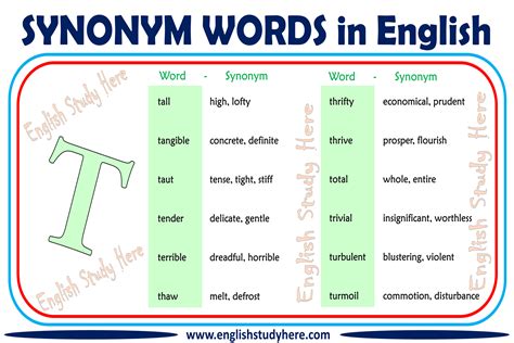 Synonym Words With T in English - English Study Here