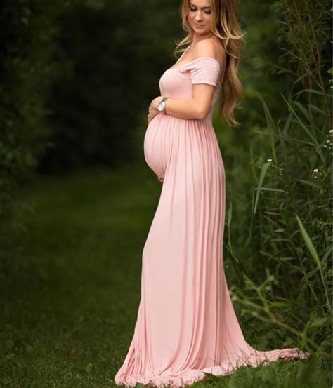 100 Cotton Pregnancy Women Maternity Dress For Photo Shoot Long Pink