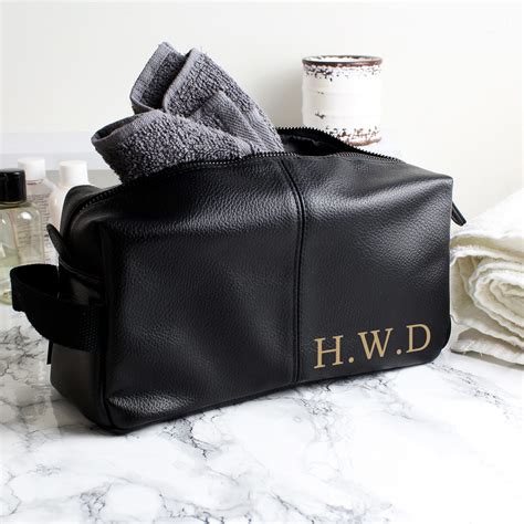 Personalised Luxury Initials Black Leatherette Wash Bag Love My Gifts