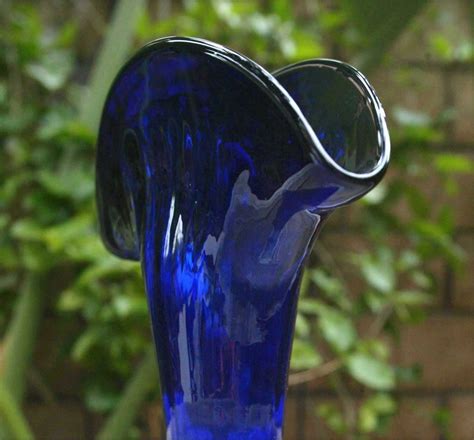 Antique Vase Cobalt Blue Glass Handmade 1930s