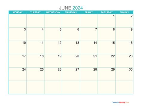 Blank June 2024 Calendar Printable Free Clari Rhodia