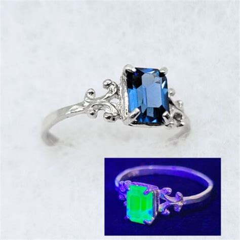 Sterling Uranium Glass Ring Blue Green Opal Mermaid Glass 925 Silver
