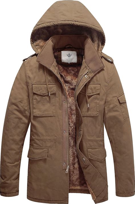 Wenven Mens Winter Warm Jacket Thickened Fleece Coat Mid Length Casual