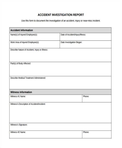 Accident Investigation Report Form Template