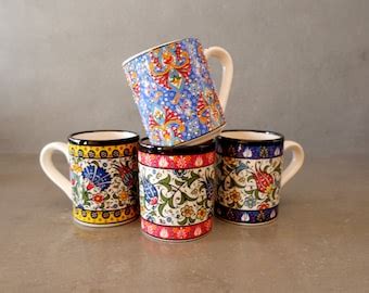 Handmade Turkish Ceramic Coffee Mug Floral Coffee Mug Mug For Etsy