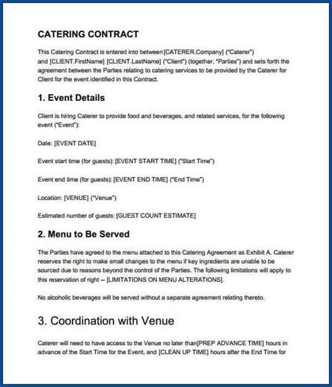 √ Free Printable Catering Contract Template