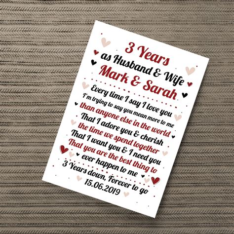 Wedding anniversary gifts for wife. 3rd Wedding Anniversary Gift For Husband or Wife Print ...