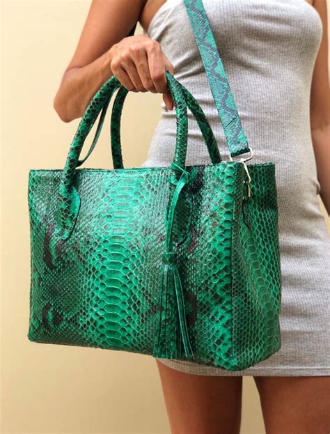 Python Handbag Snakeskin Bag Handbag Snakeskin Leather Etsy