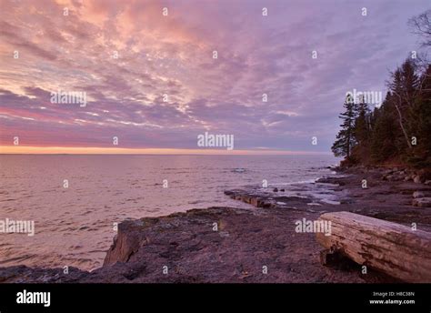 Sunrise Over Lake Superior Near Two Harbors Minnesota Usa Stock Photo