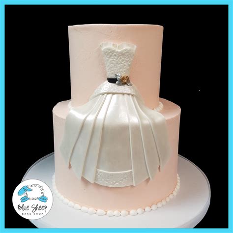 Pale Melon Wedding Dress Bridal Shower Cake Blue Sheep Bake Shop