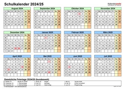 Schulkalender 20242025 Als Pdf Vorlagen Zum Ausdrucken