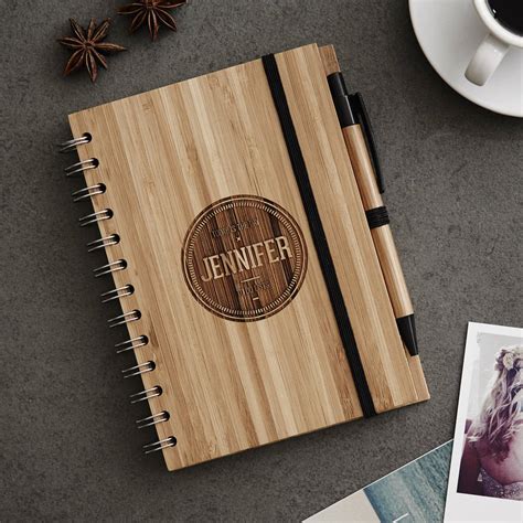 Personalised Badge Wooden Notebook Set For Her By Sophia Victoria Joy