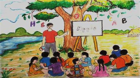 How To Draw Village Student Learning In Patsala Open School Youtube