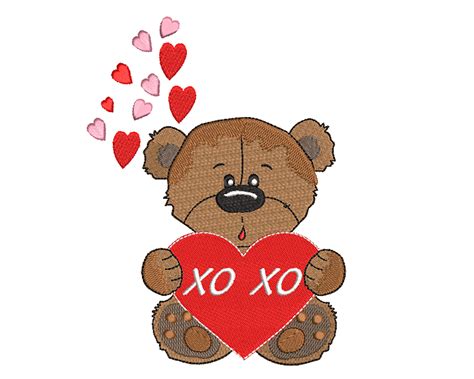 Teddy Bear With Heart Xoxo Valentine Machine Embroidery Design By
