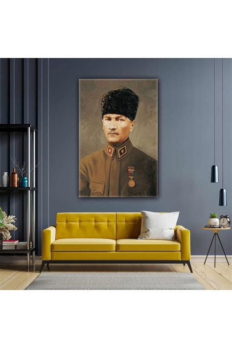Sml Tablo Ya L Boya Efektli Mustafa Kemal Atat Rk Portre Dikey Kanvas