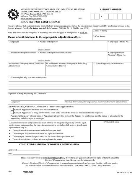 Form Wc 182 Fill Out Sign Online And Download Fillable Pdf Missouri