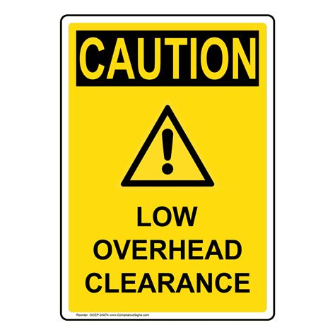 Portrait Osha Low Overhead Clearance Sign With Symbol Ocep 33074