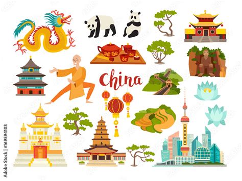 China Landmarks Vector Icons Collection Chinese Travel Attraction