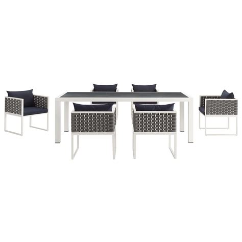 Featuring a gorgeous selection of tropical flowers, unique stripes or interwoven patterns, these wonderful outdoor cushions provide stylish looks at an affordable price. Stance 7 Piece Outdoor Patio Aluminum Dining Set White Navy