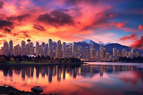 Vancouver Skyline At Sunset Vancouver America Beautiful View Of