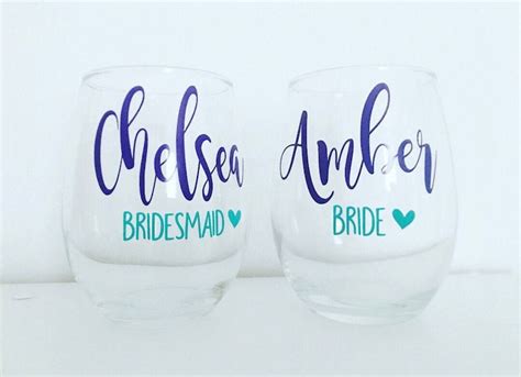Personalized Stemless Wine Glass Bridesmaid Glasses Bridal Etsy