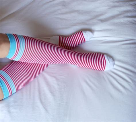 Red White Stripe Knee High Socks Striped Sock Playful Legwear At