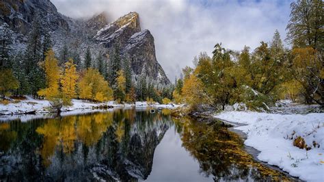 Mountain Reflection On River During Fall Hd Nature