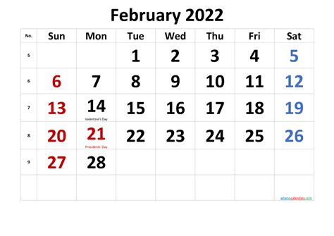 Free Printable February 2022 Calendar Pdf And Png