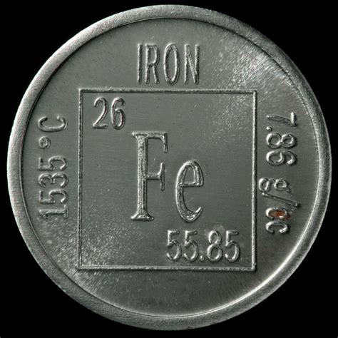 Element coin, a sample of the element Iron in the Periodic ...