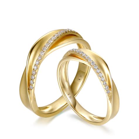 Elegant Curled Ribbon Diamond Matching Wedding Rings England Diamond Co