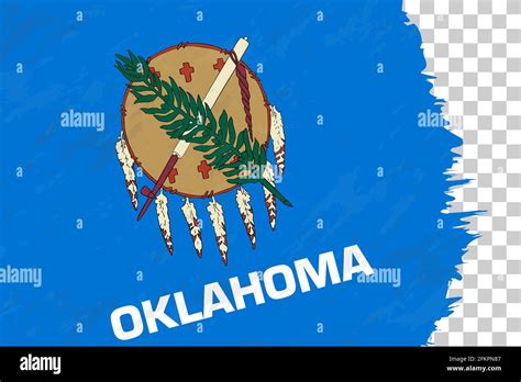 Horizontal Abstract Grunge Brushed Flag Of Oklahoma On Transparent Grid