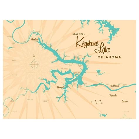 Keystone Lake Oklahoma Map Vintage Style Art Print By Lakebound 9 X