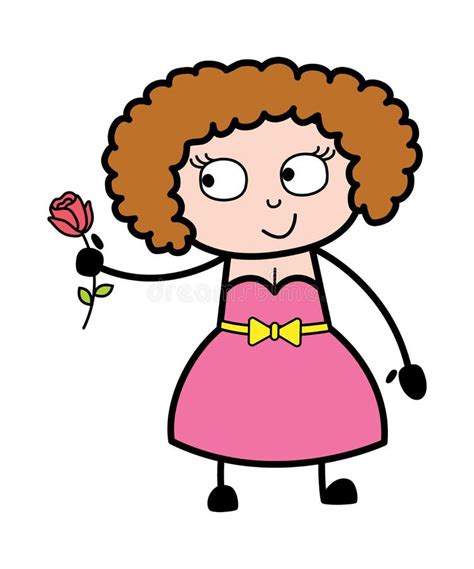 Cartoon Young Lady Giving A Red Rose Stock Illustration Illustration