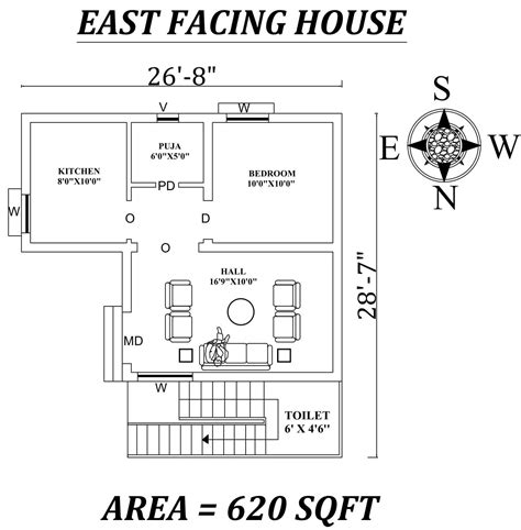 268 X287 Amazing East Facing Single Bhk House Plan As Per Vasthu