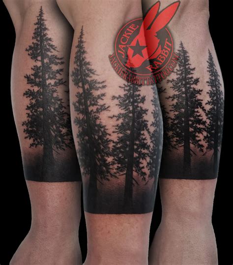 Pine Tree Forest Silhouette Realistic Black Work Ink Sleeve Tattoo by