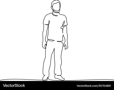 Continuous One Line Drawing Standing Man Vector Image