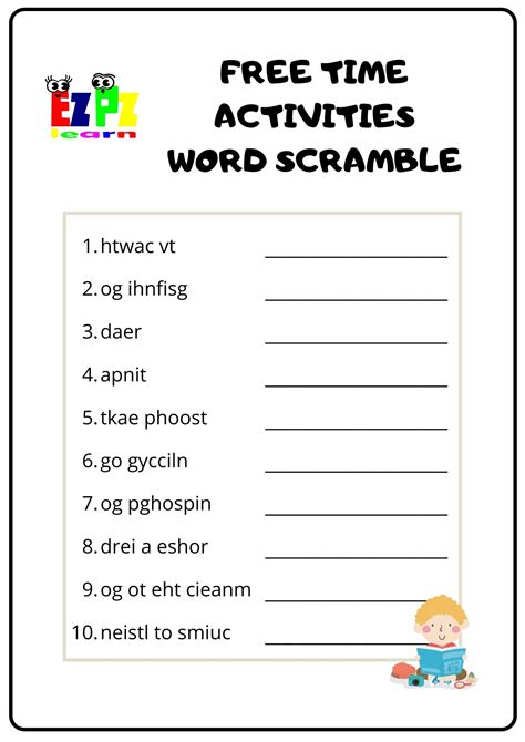 Free Time Activities Word Scramble