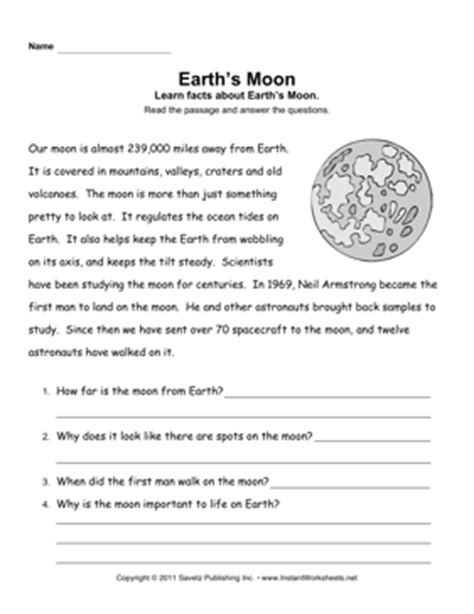 Reading with your kids is important. Moon Comprehension — Instant Worksheets