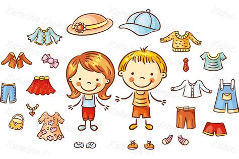 Summer Clothes For Kids Vector Clipart Set