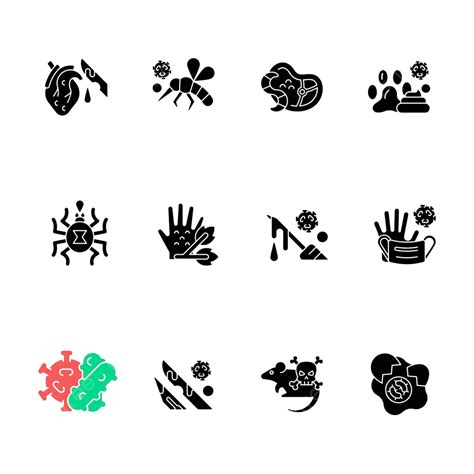 Set Of Black Glyph Icons Featuring Biohazard Symbol On White Background