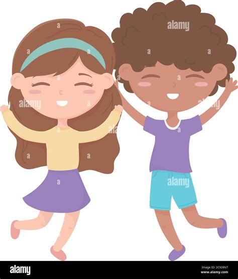 Happy Little Boy And Girl Cartoon Character Isolated Design Vector