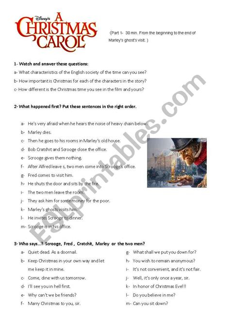 Printable resources, worksheets, crafts, pdf exercises. A Christmas Carol Worksheet 1 - ESL worksheet by Inesita76