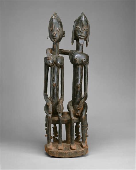 Vintage African Wood Carved Dogon Mali Seated Couple Figure Sculpture