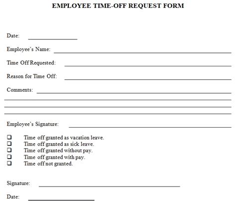 Time Off Request Sheet Printable