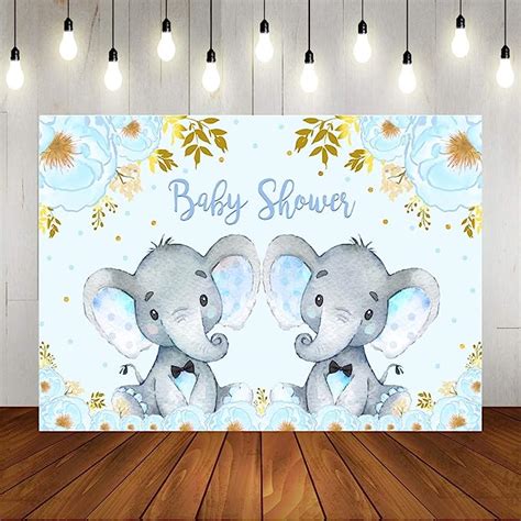 Twin Elephant Boys Baby Shower Photography Backdrop Little