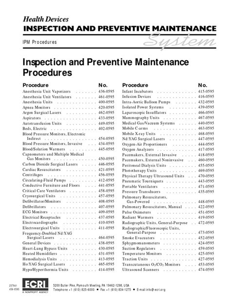 Inspection And Preventive Maintenance Procedures Anesthesia Nature