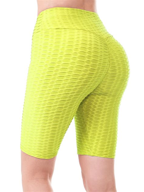 Mixmatchy Womens Solid High Waist Luxury Scrunch Butt Lifting Biker Shorts