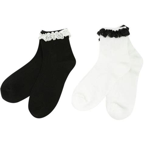 Hot Topic Blackheart White And Black Lace Detail Ankle Socks 13 Liked On Polyvore Featuring