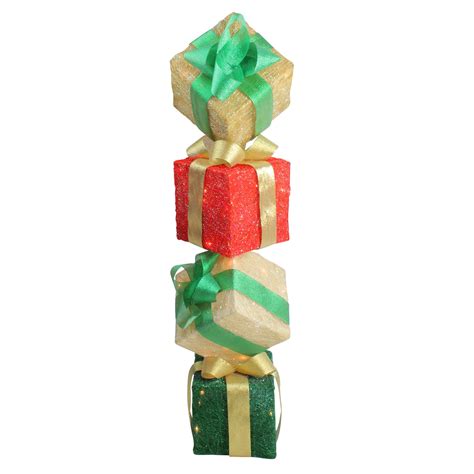 45 Lighted Sisal Tower Stacked Gift Boxes Outdoor Christmas Decoration